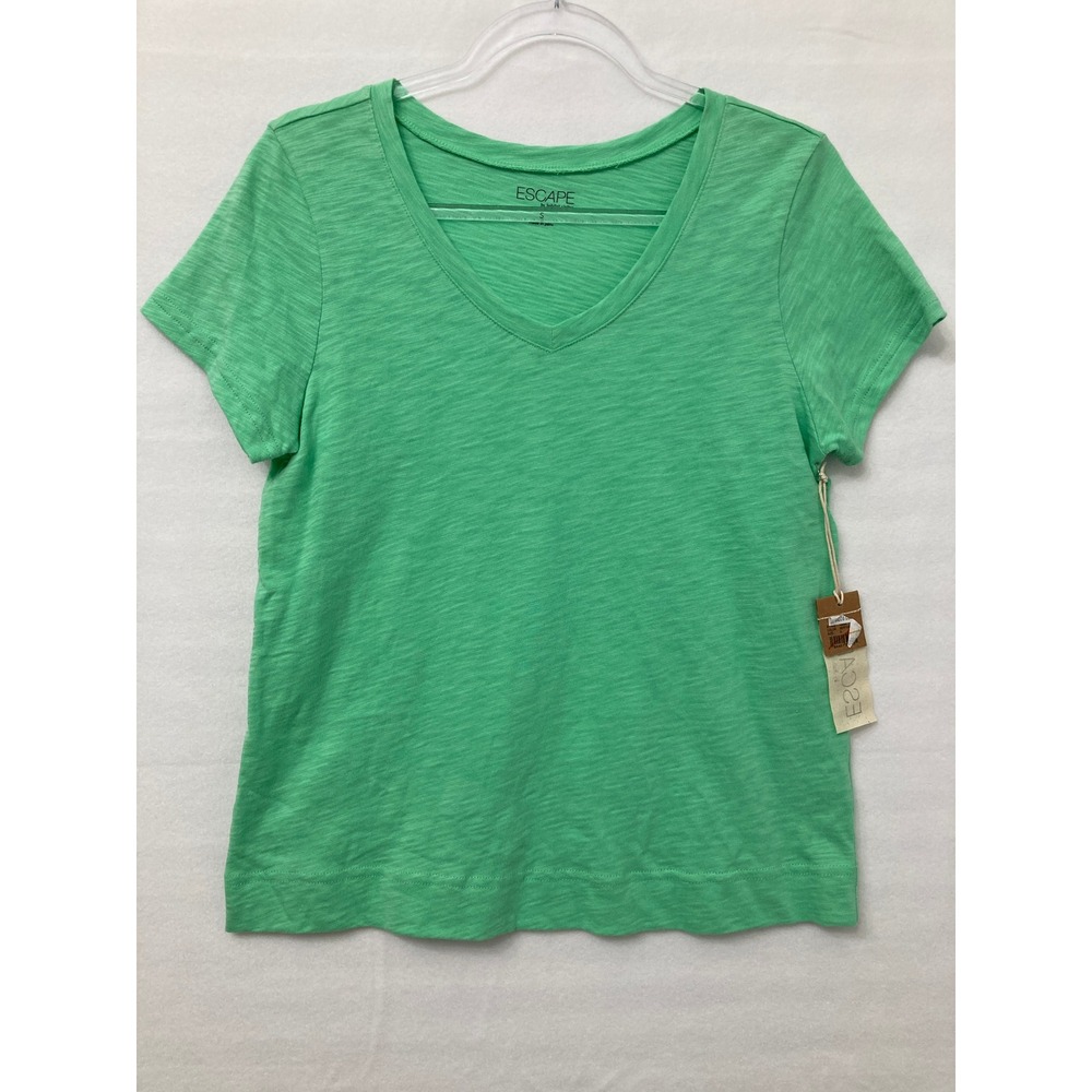 NWT Escape by Habitat Top Small Kelly Green Peruvian Cotton Slub V-Neck Tee